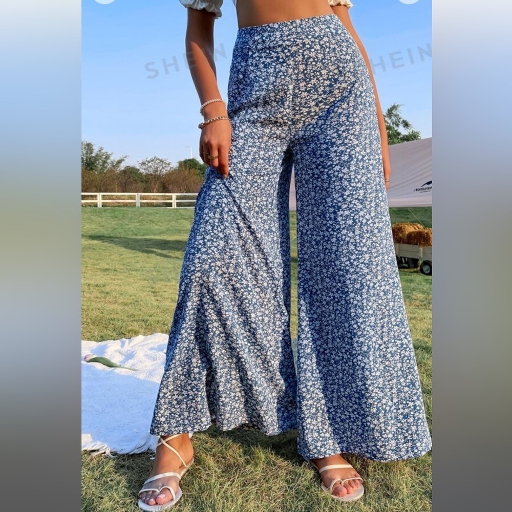 SHEIN Spring Break Ditsy Floral Wide Leg Pants